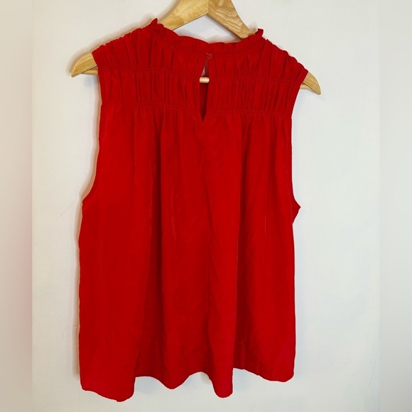 Joie Red Gathered Ruffle Neck Holiday Blouse - Picture 2 of 9